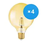Mehrfachpackung 4x Osram Vintage 1906 LED E27 Kugel Gold 4W 410lm - 824 Extra Warmweiß | Ersatz Für 40W